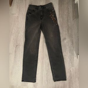 Express size 0R barely worn grey straight slim jeans with embellishment